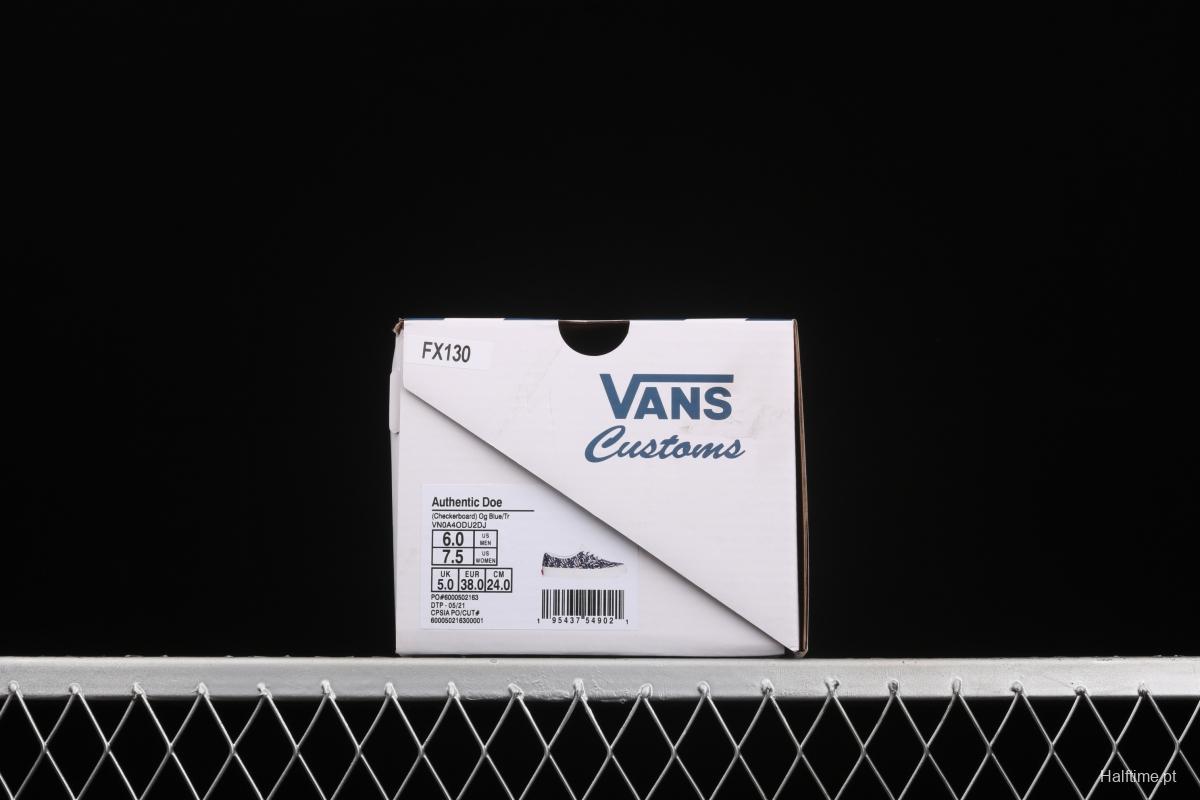 DOE x Vans Authentic chessboard blue and white low-top casual board shoes VN0A4ODU2DJ