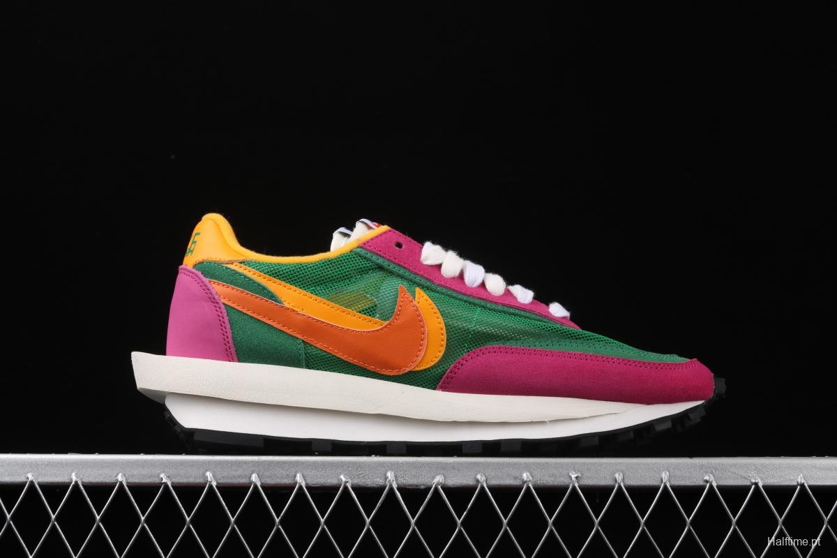 Sacai x NIKE LVD Waffle Daybreak co-signed catwalk style net gauze leather splicing double hook Swoosh running shoes BV0073-301