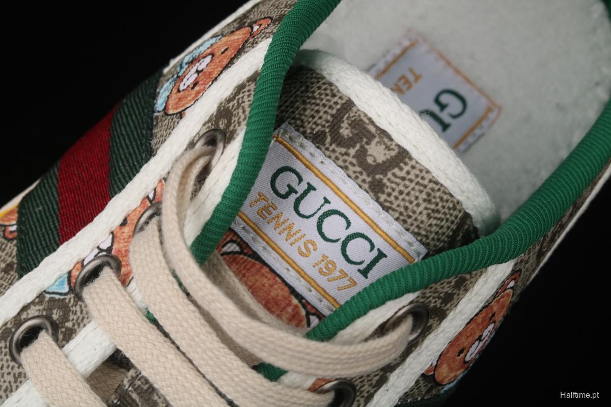 Gucci Tennis 1977 Print Sneaker canvas bear printed retro leisure sports board shoes