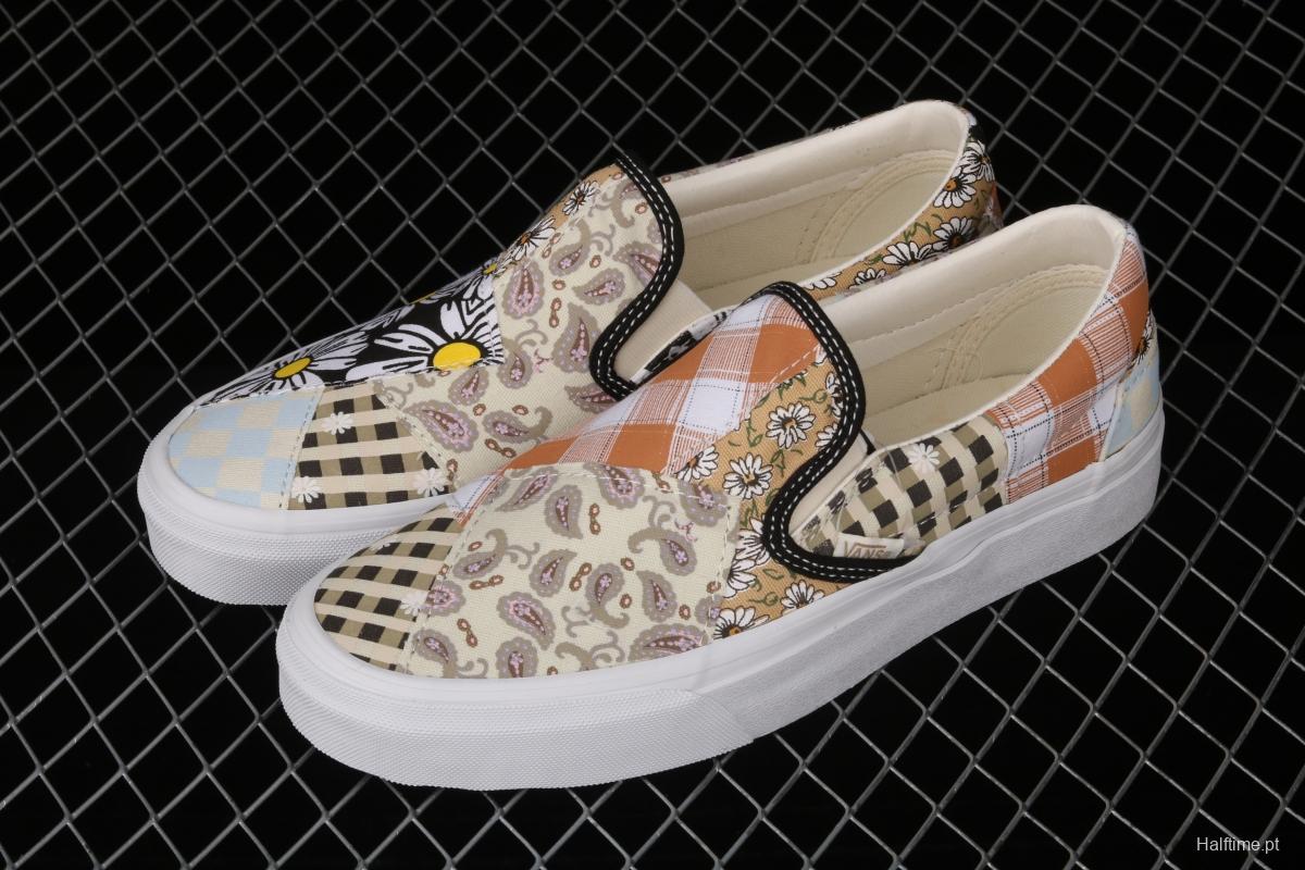 Vans Slip On retro limited white cashew flower splicing asymmetrical chessboard low upper board shoes VN0A5A084201