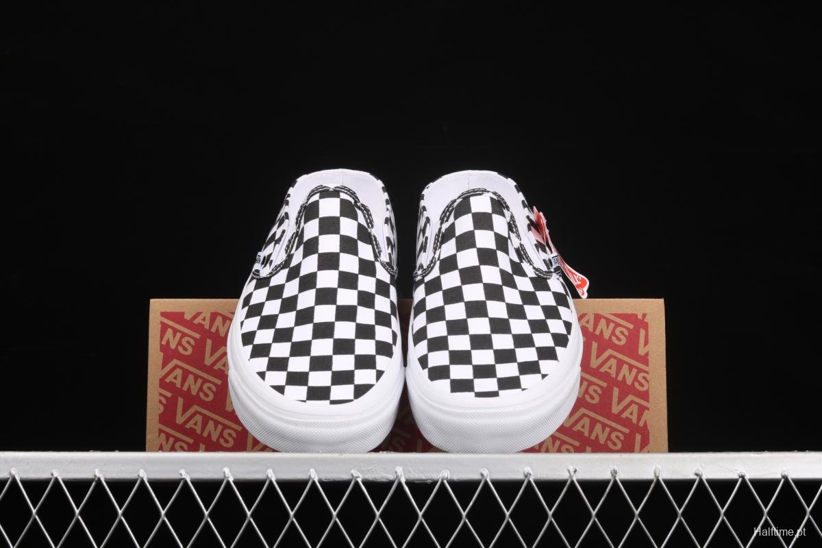 Vans Authentic 2021 summer new Anaheim black and white checkerboard VN0A54F75GULoafers Shoes slacker semi-dragged canvas board shoes