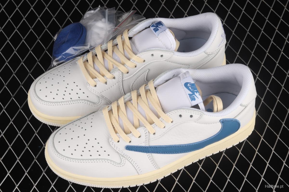 Travis Scott x Air Jordan 1 Low raw rubber white blue inverted low top cultural board shoes CQ3277-100