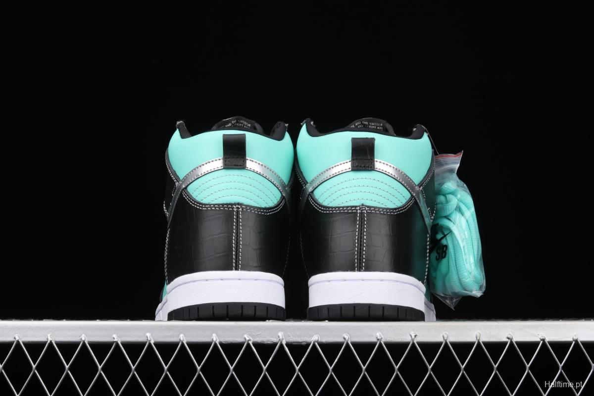 NIKE SB x Diamond DUNK Hi Tiffany joint name ice blue high top casual skateboard shoes 653599-400