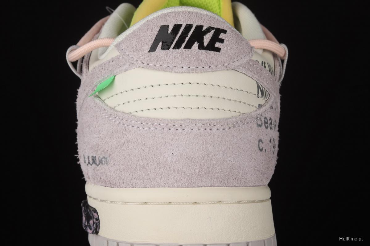 OFF-White x NIKE DUNK Low 12 of 50 OW pink and green suede SB buckle rebound fashion casual board shoes DJ0950-100