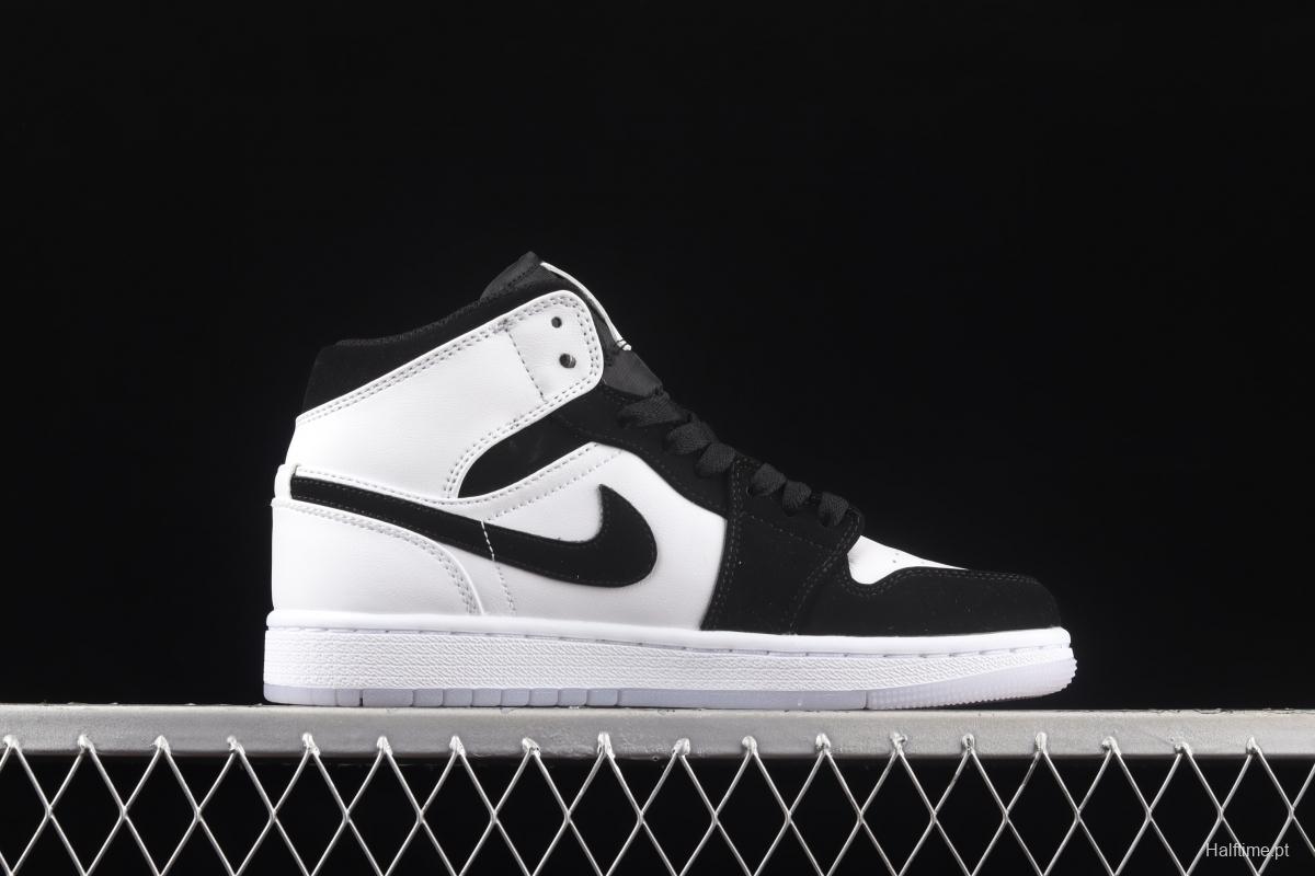 Air Jordan 1 Mid Diamond Shorts pearlescent white and black panda DH6933-100