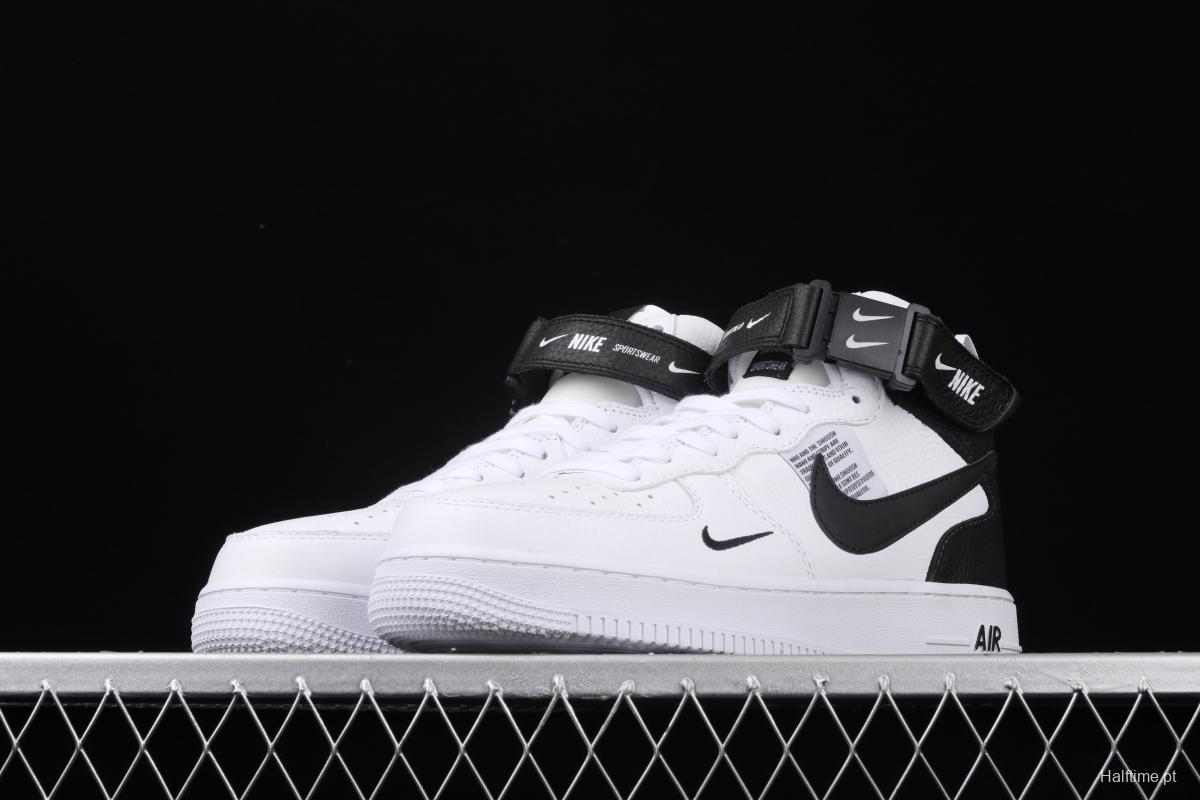 NIKE Air Force 1 Mid'07 Lv8 white and black simple edition OW letter casual board shoes 804609-103