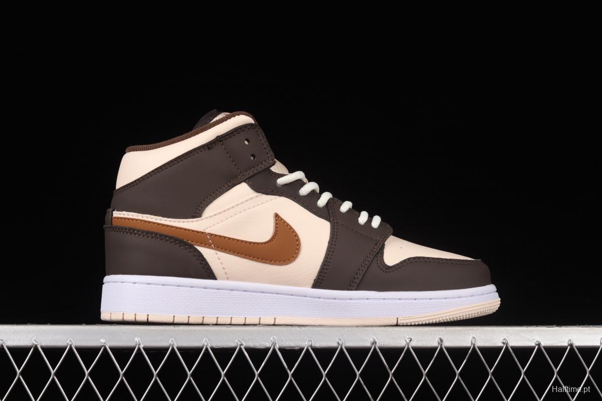 Air Jordan 1 Mid beige brown vintage basketball shoes DO6699-200