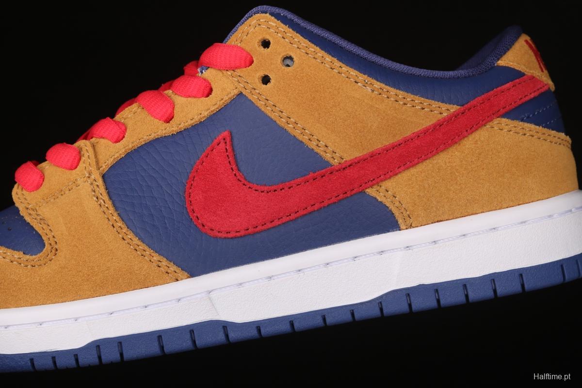 NIKE SB DUNK Low SB shredded backboard dark brown white and yellow color matching fashion leisure board shoes BQ6817-700