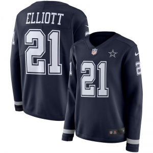 Women's Ezekiel Elliott Black Therma Long Sleeve Player Limited Team Jersey