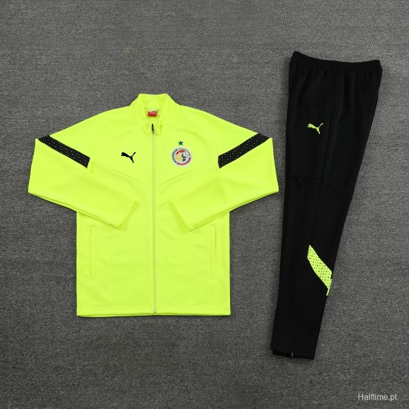 2022 Senegal Fluorescent Yellow Full Zipper Tracksuit