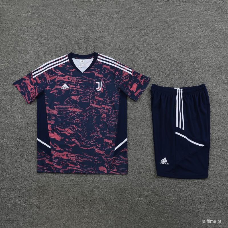 23 24 Juventus Red Navy Stripe Short Sleeve+Shorts