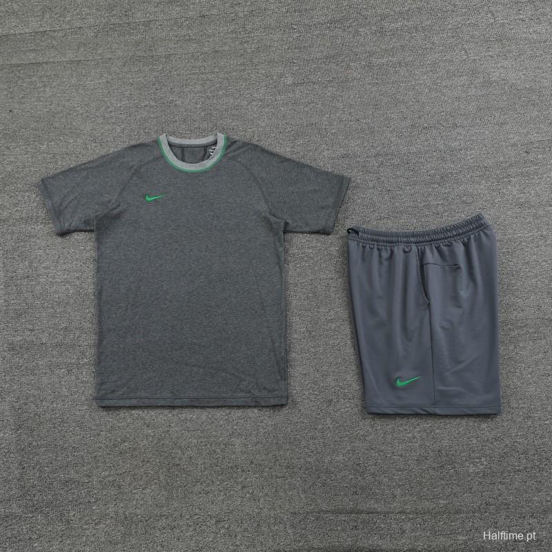 2024 Nike Grey/Green Cotton Short Sleeve Jersey+Shorts