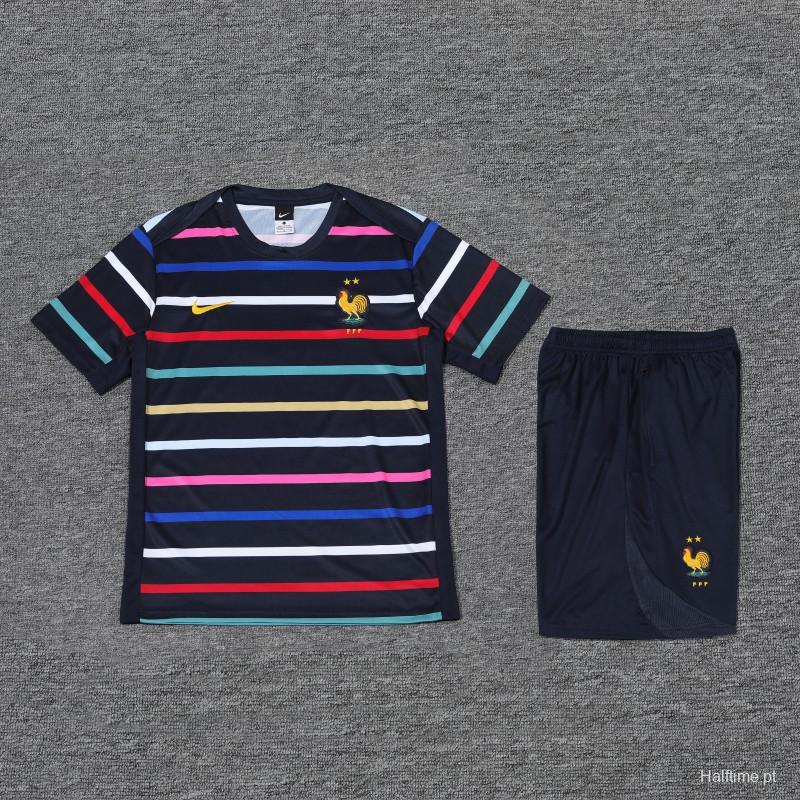 2024 France Navy Stripe Short Sleeve Jersey+Shorts