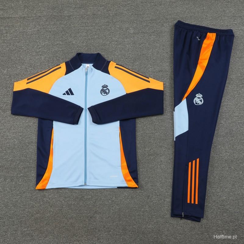 24/25 Real Madrid Light Blue/Yellow Full Zipper Jacket +Long Pants