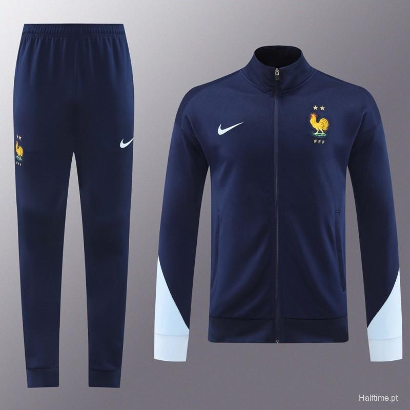 2024 France Navy Full Zipper Jacket +Long Pants