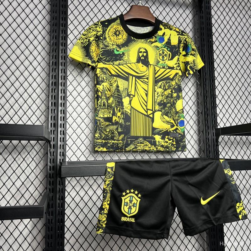 2024 Kids Brazil Christ The Redeemer Yellow Special Jersey