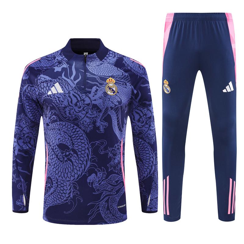 24/25 Real Madrid Navy Dragon Half Zipper Jacket+Long Pants