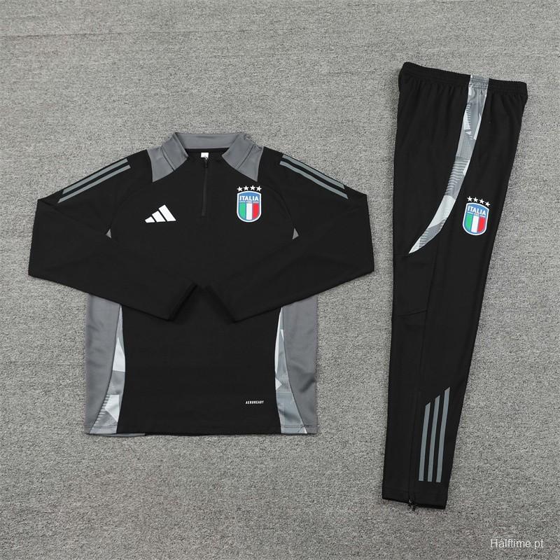 2024 Italy Black Half Zipper Jacket+Long Pants