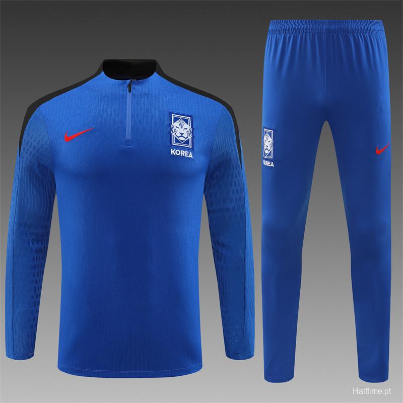 2024 South Korea Blue Half Zipper Jacket+Long Pants