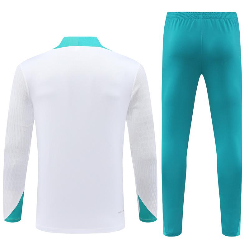 2024 Portugual White Half Zipper Jacket+Long Pants