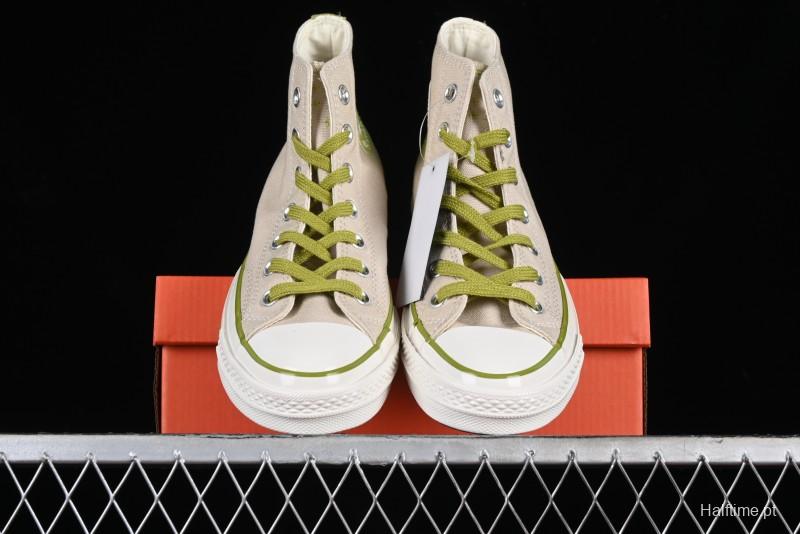 Converse Chuck 70 High Top Casual Canvas Sneakers with Light Beige Upper and Avocado Green Accents - A08530C