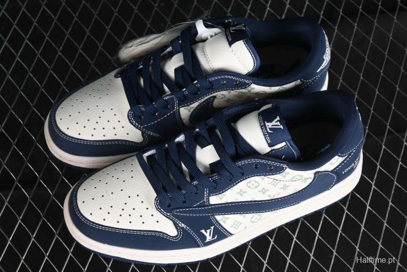 Nike Travis Scott x Fragment Design x Air Jordan 1 Low OG SP AJ1 LV Collaboration Deep Blue Low-top Casual Sneakers - LX1988-103