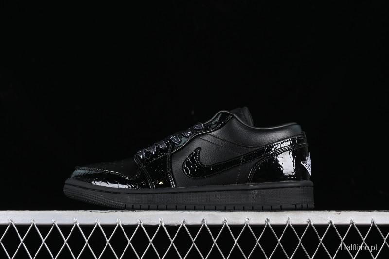 Nike Air Jordan 1 Low "Black Croc" Casual Sneakers with Crocodile-Embossed Leather - HJ7743-010