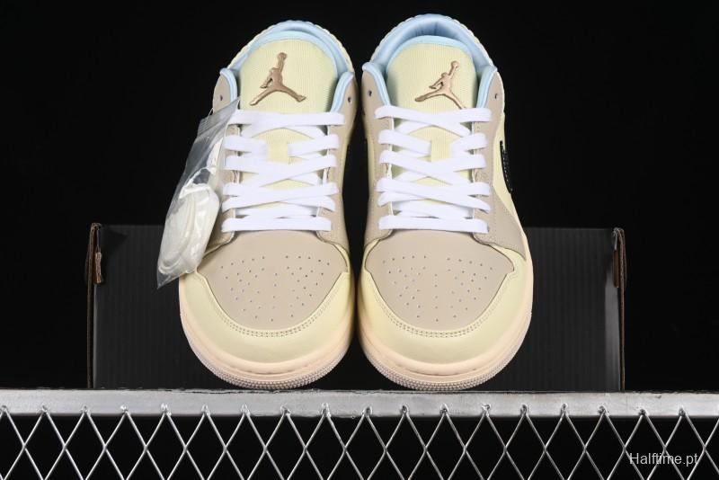 Nike Air Jordan 1 Low Retro Basketball Shoes in Soft Beige with Black Logo Accent - HQ3440-101