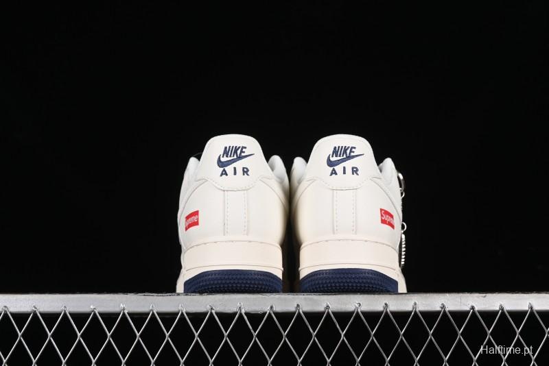 Nike Air Force 1 '07 Low Supreme Collaboration - Beige Red Blue Double Swoosh Casual Sneakers - XZ6188-008