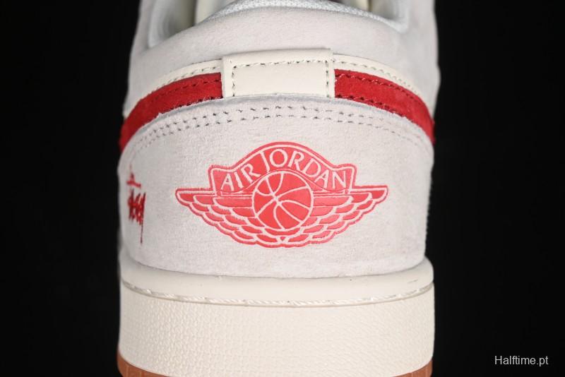 Nike Air Jordan 1 Low Stussy Collaboration - Pink Pig Retro Low-Top Basketball Shoes - SJ9950-023