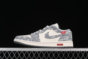 Nike Air Jordan 1 Low AJ1 Dior Collaboration - Grey Blue Red Label Retro Basketball Shoes - SJ9950-037