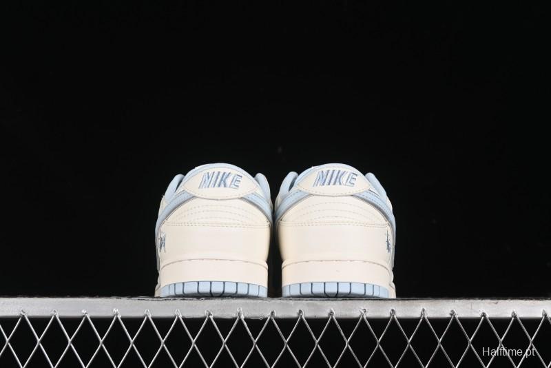 Nike SB Dunk Low Stussy Collaboration - Double Swoosh Ice Blue Anniversary Custom Low-Top Casual Skate Shoes - XX2026-101