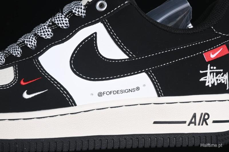 Nike Air Force 1 '07 Low Stussy Collaboration - Black White Double Swoosh Red Tag Low-Top Casual Sneakers - SJ6698-012