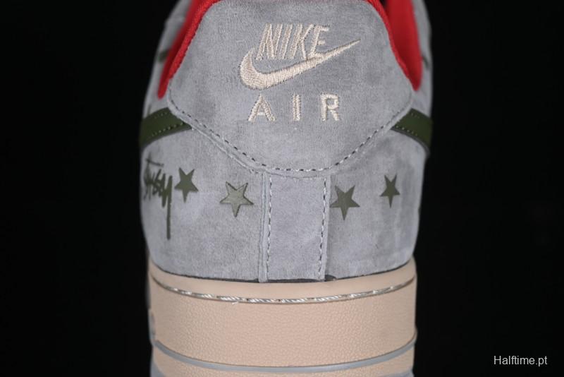 Nike Air Force 1 '07 Low Stussy Collaboration Olive Green Star Low-Top Casual Sneakers - KK1988-034