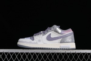 Nike Air Jordan 1 Low AJ1 Retro Basketball Shoes with Panda Mischief Modern Floral Design - 553560-053