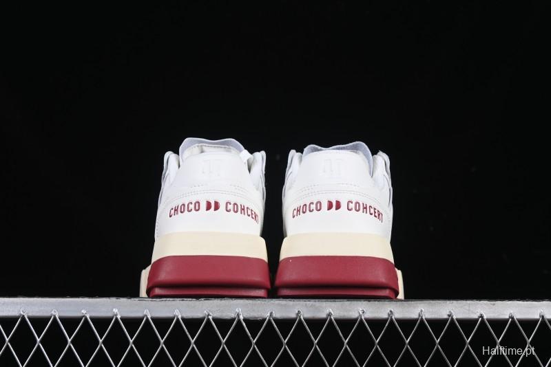 Choco Concert Leather Round Square Asymmetric Fashion Sneakers White Wine Red - AJE5
