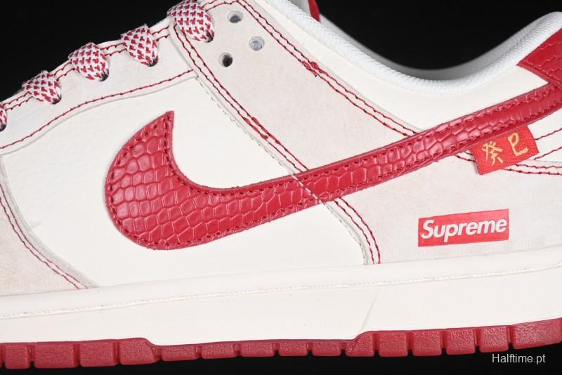 Nike SB Dunk Low Supreme Collaboration Year of the Snake Limited Edition Snake Pattern Red Swoosh Anniversary High-End Custom Low-Top Casual Skate Shoes - HH7518-029