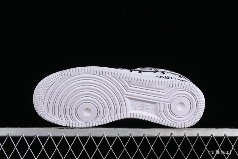 Nike Air Force 1 '07 Low Casual Sneakers with Black and White Hand-Drawn Manga Design - CW2288-811