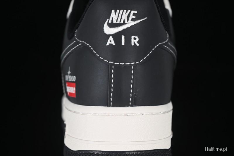 Nike Air Force 1 '07 Low Stone Island x Supreme Collaboration Beige Black Patchwork Low-Top Casual Sneakers - HH7518-042