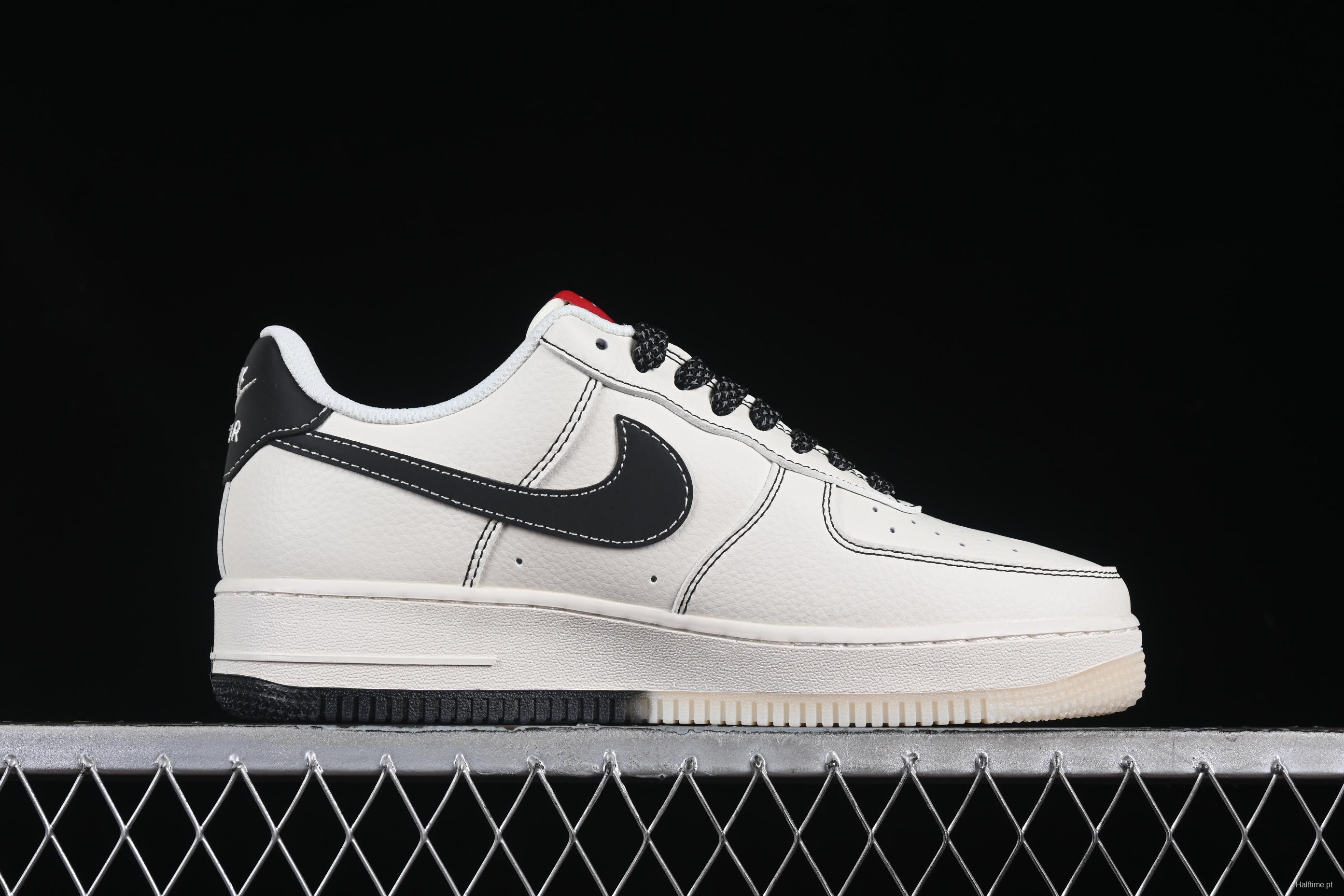 Nike Air Force 1 '07 Low Stussy Collaboration Black Dual-Tone Embroidery Casual Sneakers - HH7518-036