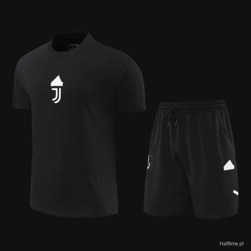 23/24 Juventus Black Cotton Short Sleeve Jersey+Shorts